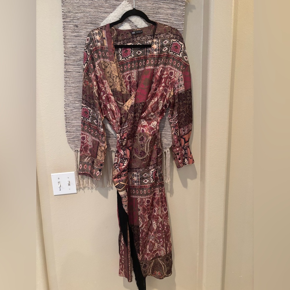 Boho Zara Red and Brown Wrap Midi Deess size small